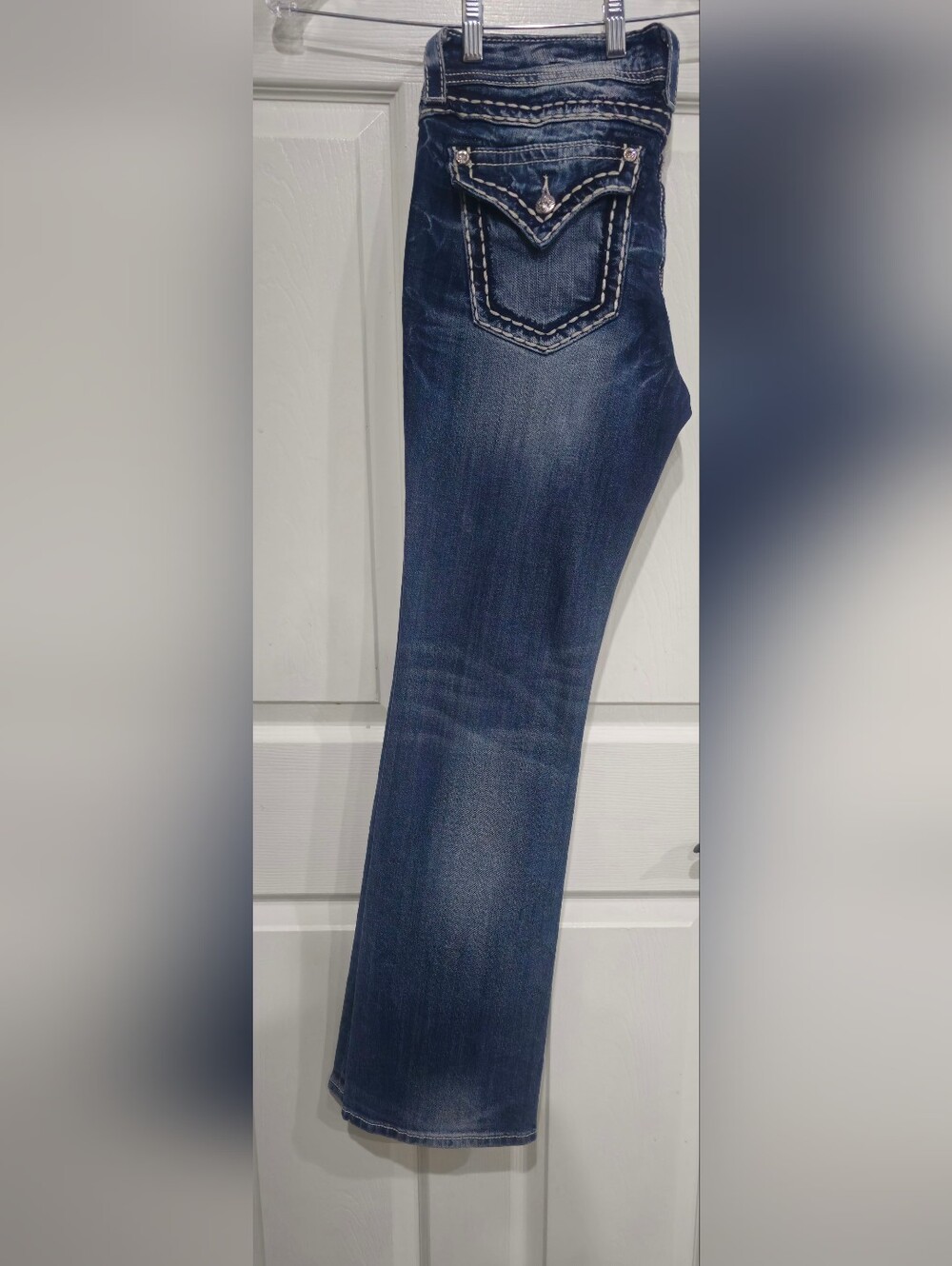 Miss Me Dark Blue Bootcut Jeans with Contrast Stitching - Picture 3 of 6